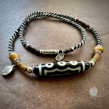 Five-Eye Tibetan Dzi bead with Handmade Cord Amulet Necklace