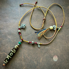 Fine Vintage Lotus Master Dzi bead on Waven  Cord Necklace