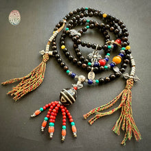 Genuine Black Golden Coral and Vintage Dzi Tibetan Mala Necklace