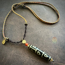 Buddha’s Heart 9 -Eye dZi bead on Waven  Cord Necklace