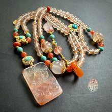 Natural NanHong Icy-Float Agate Ox Pendant Mala Necklace