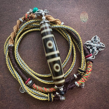 Four-Eye Tibetan Dzi bead on Waven  Cord Necklace