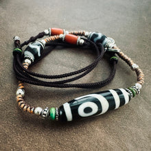 Fine 2-Eye Dzi Bead with Handmade Cord Necklace