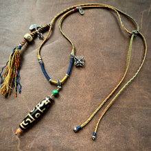 Customer-Made Lotus Master 3-Eye dZi bead on Waven  Cord Necklace