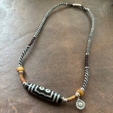 Five-Eye Tibetan Dzi bead with Handmade Cord Amulet Necklace