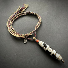 Old Lotus Master 3-Eye Tibetan Dzi bead with Handmade Cord Necklace
