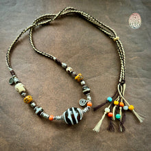 Large Tibetan Tiger Teeth Daluo Dzi bead with Handmade Cord Necklace