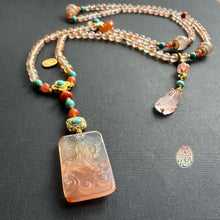 Natural NanHong Icy-Float Agate Ox Pendant Mala Necklace