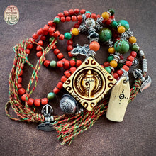 Genuine Antique Red Coral and Old Tibetan Pendant Mala Necklace