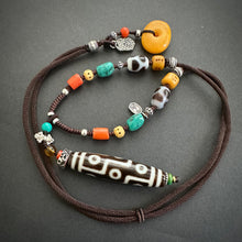 Tibetan Nine-Eyes Dzi Bead Amulet Necklace