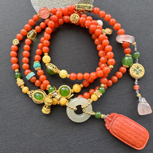Fine Baoshan Nanhong Agate Mala Necklace with Pendant