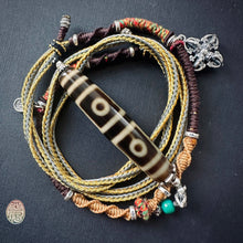 Four-Eye Tibetan Dzi bead on Waven  Cord Necklace