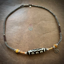 Five-Eye Tibetan Dzi bead with Handmade Cord Amulet Necklace