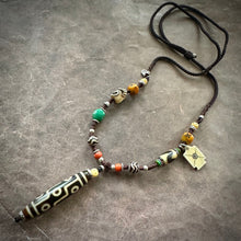 Vintage Nine-Eyes Dzi Bead Amulet Necklace