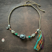 Large Tibetan Daluo Dzi bead with Handmade Cord Necklace