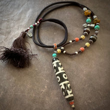 Tibetan Lotus Master Three-Eye Dzi Bead Amulet Necklace