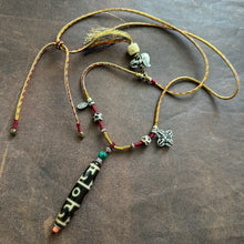 Fine Vintage Lotus Master Dzi bead on Waven  Cord Necklace