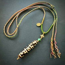Fine Lotus Master Dzi bead on Waven  Cord Necklace