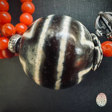 Genuine Black Golden Coral and Vintage Dzi Tibetan Mala Necklace