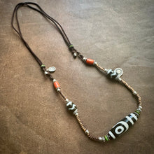Fine 2-Eye Dzi Bead with Handmade Cord Necklace