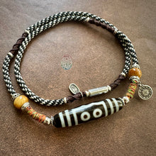 Five-Eye Tibetan Dzi bead with Handmade Cord Amulet Necklace