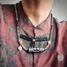 Five-Eye Tibetan Dzi bead with Handmade Cord Amulet Necklace
