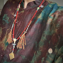 Genuine Antique Red Coral and Old Tibetan Pendant Mala Necklace