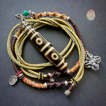 Four-Eye Tibetan Dzi bead on Waven  Cord Necklace