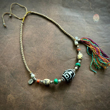 Large Tibetan Daluo Dzi bead with Handmade Cord Necklace
