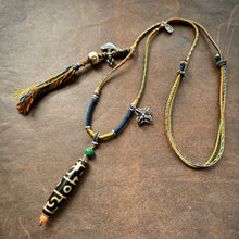 Customer-Made Lotus Master 3-Eye dZi bead on Waven  Cord Necklace