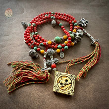 Genuine Antique Red Coral and Old Tibetan Pendant Mala Necklace