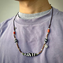 Fine 2-Eye Dzi Bead with Handmade Cord Necklace