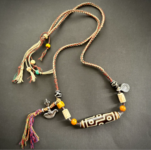 Vintage Nine-Eyes Dzi Bead Amulet Necklace