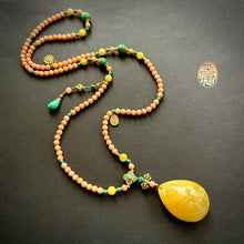 Genuine Salmon Coral Mala Necklace with Amber Pendant