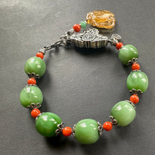 Fine Green Nephrite Jade with Solid Silver Charm Bracelet