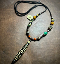 Vintage Nine-Eyes Dzi Bead Amulet Necklace