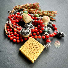 Genuine Antique Red Coral and Old Tibetan Pendant Mala Necklace