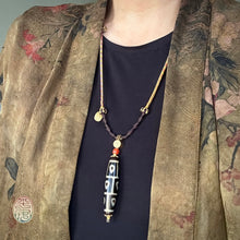 Buddha’s Heart 9 -Eye dZi bead on Waven  Cord Necklace