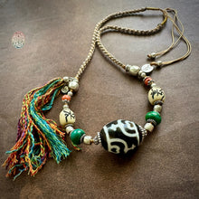 Large Tibetan Daluo Dzi bead with Handmade Cord Necklace