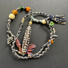 Vintage 9-Eye Tibetan Dzi bead with Handmade Cord Necklace