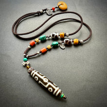 Tibetan Nine-Eyes Dzi Bead Amulet Necklace