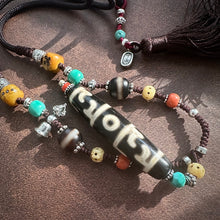 Tibetan Lotus Master Three-Eye Dzi Bead Amulet Necklace