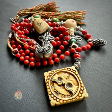 Genuine Antique Red Coral and Old Tibetan Pendant Mala Necklace