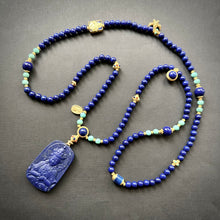 Lapis Lazuli Tibetan Mala Necklace with Buddha Pendant