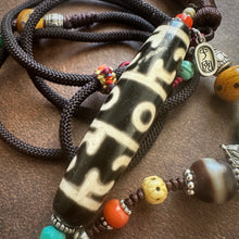 Tibetan Lotus Master Three-Eye Dzi Bead Amulet Necklace