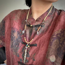 Four-Eye Tibetan Dzi bead on Waven  Cord Necklace