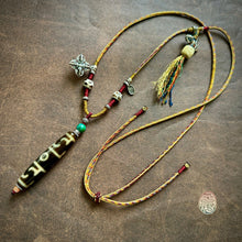 Fine Vintage Lotus Master Dzi bead on Waven  Cord Necklace