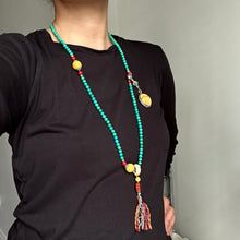Genuine Hubei Turquoise Tibetan Mala Necklace with Amber Pendant