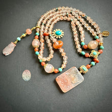 Natural NanHong Icy-Float Agate Ox Pendant Mala Necklace