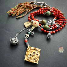 Genuine Antique Red Coral and Old Tibetan Pendant Mala Necklace